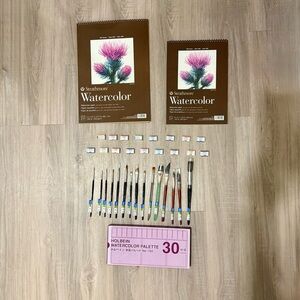 Schmincke Horadam Watercolor Paint Set, Paintbrushes, and Watercolor Pads